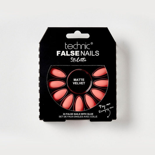 Technic False Nails - Coral Matte Velvet Stiletto