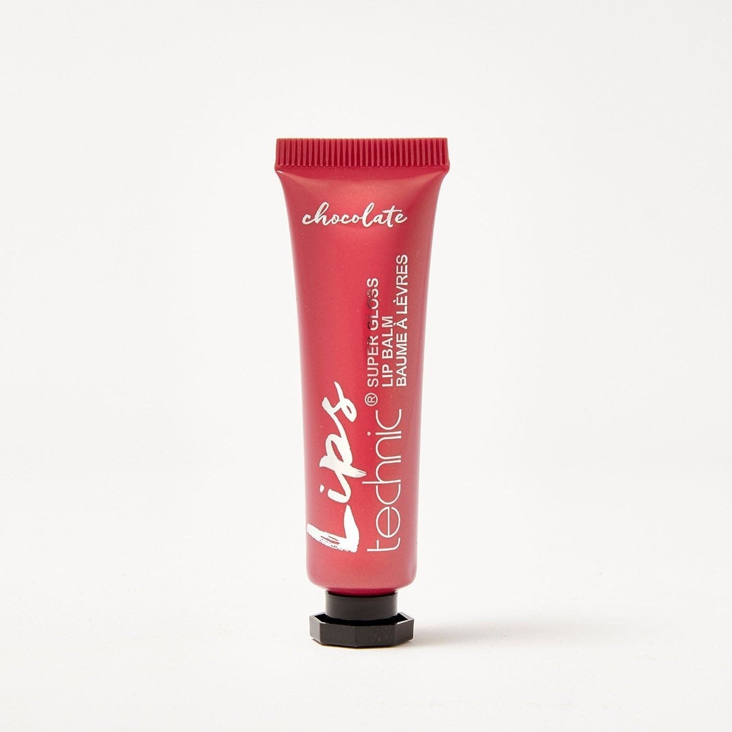 A super gloss lip balm in the flavour Chocolate in a Red tube on a white background