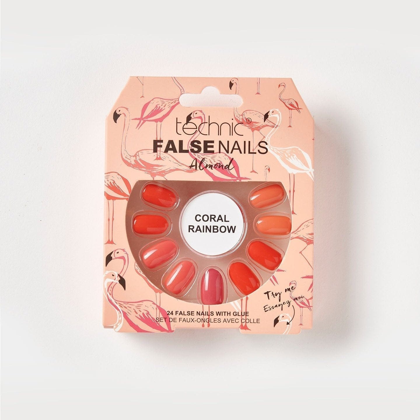 Technic False Nails Almond Coral Rainbow