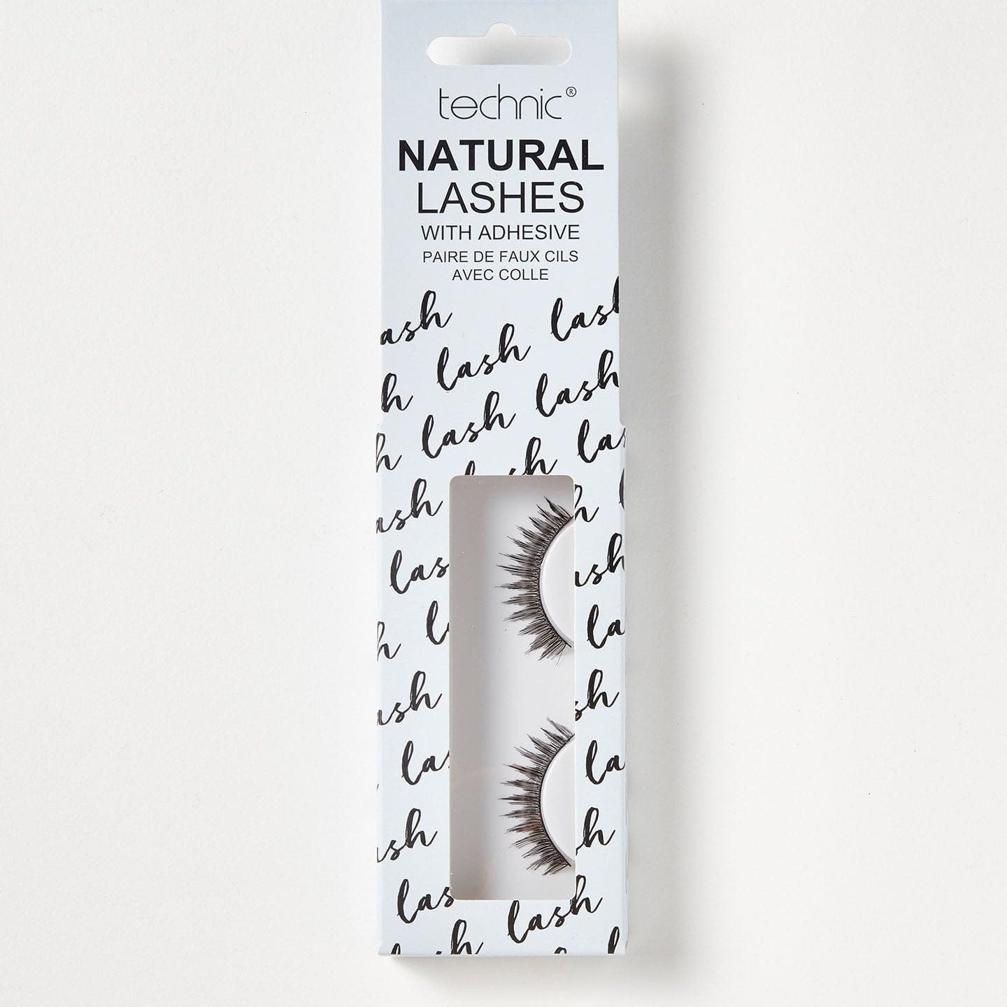 Natural lashes in a pastel blue box on a white background.