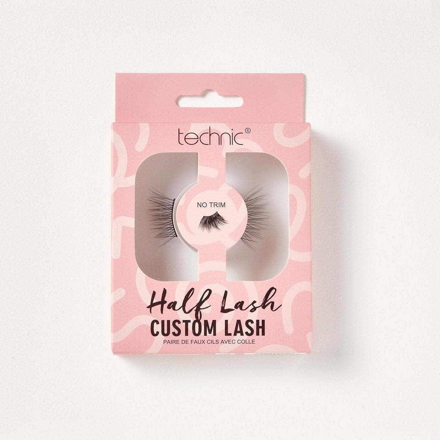 Custom lashes in the style Half Lash in a pink box on a white background.