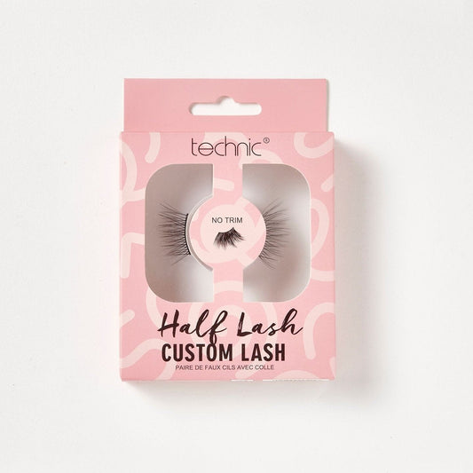 Custom lashes in the style Half Lash in a pink box on a white background.