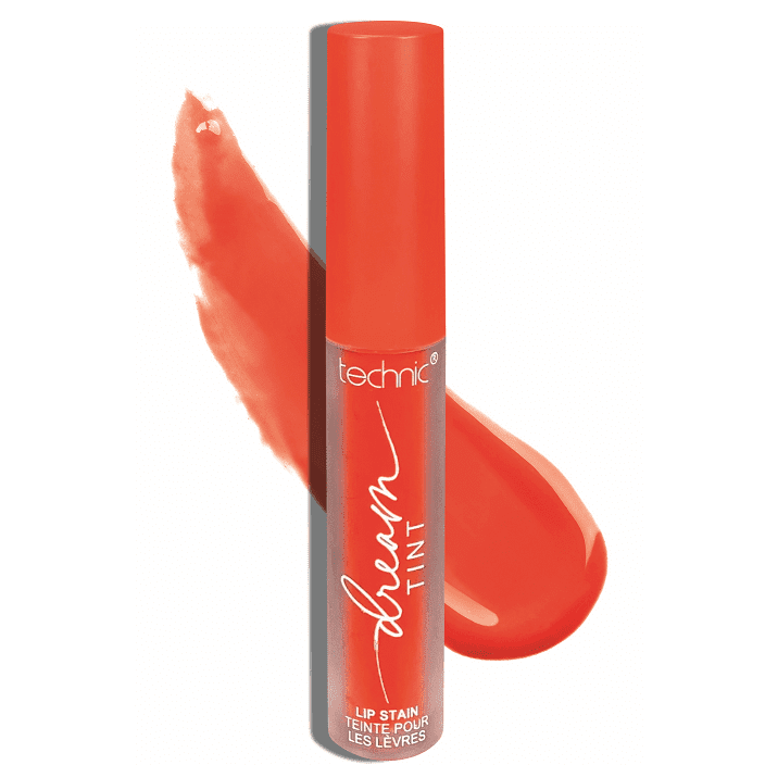 A dream lip tint in the shade Coral Clouds with the shade swatch behind the product.