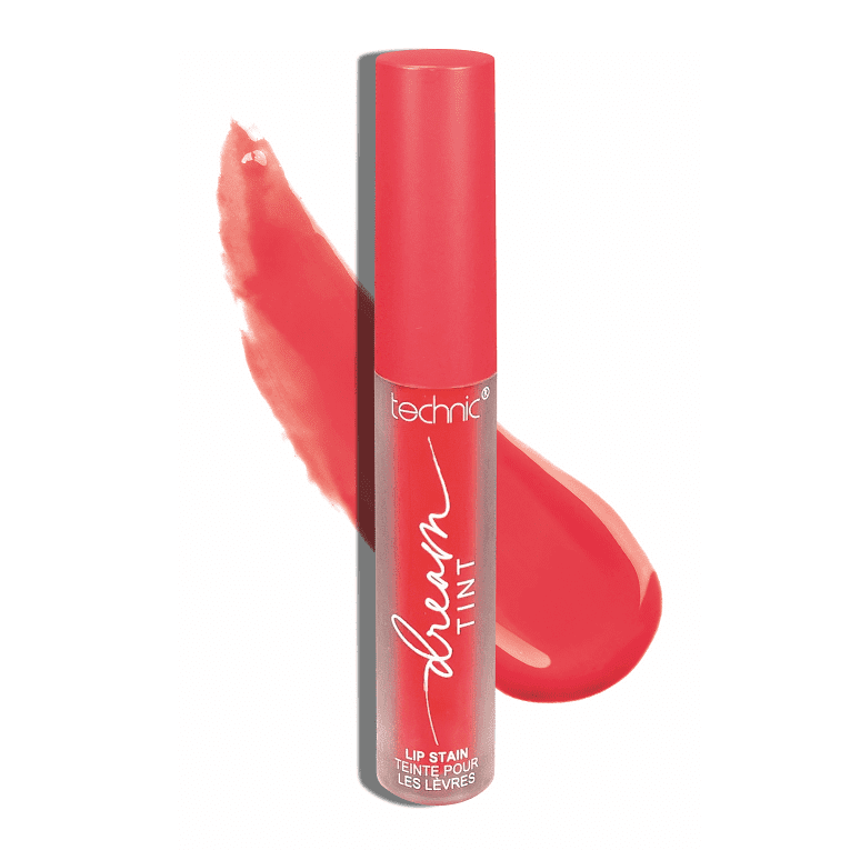 A dream lip tint in the shade Raspberry Mist with the shade swatch behind the product.