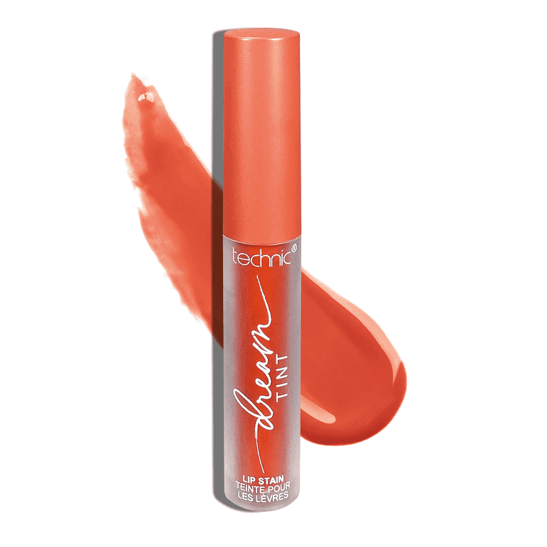 A dream lip tint in the shade Red Veil with the shade swatch behind the product.