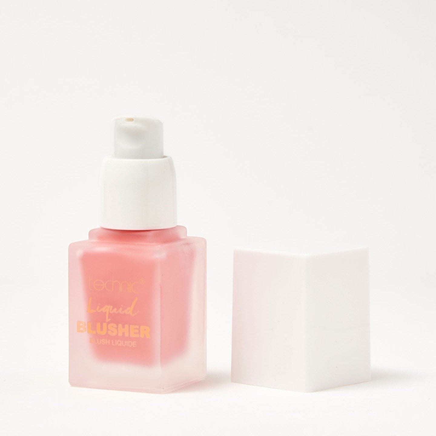 An opened liquid blusher in the shade Feeling Flush on a white background.