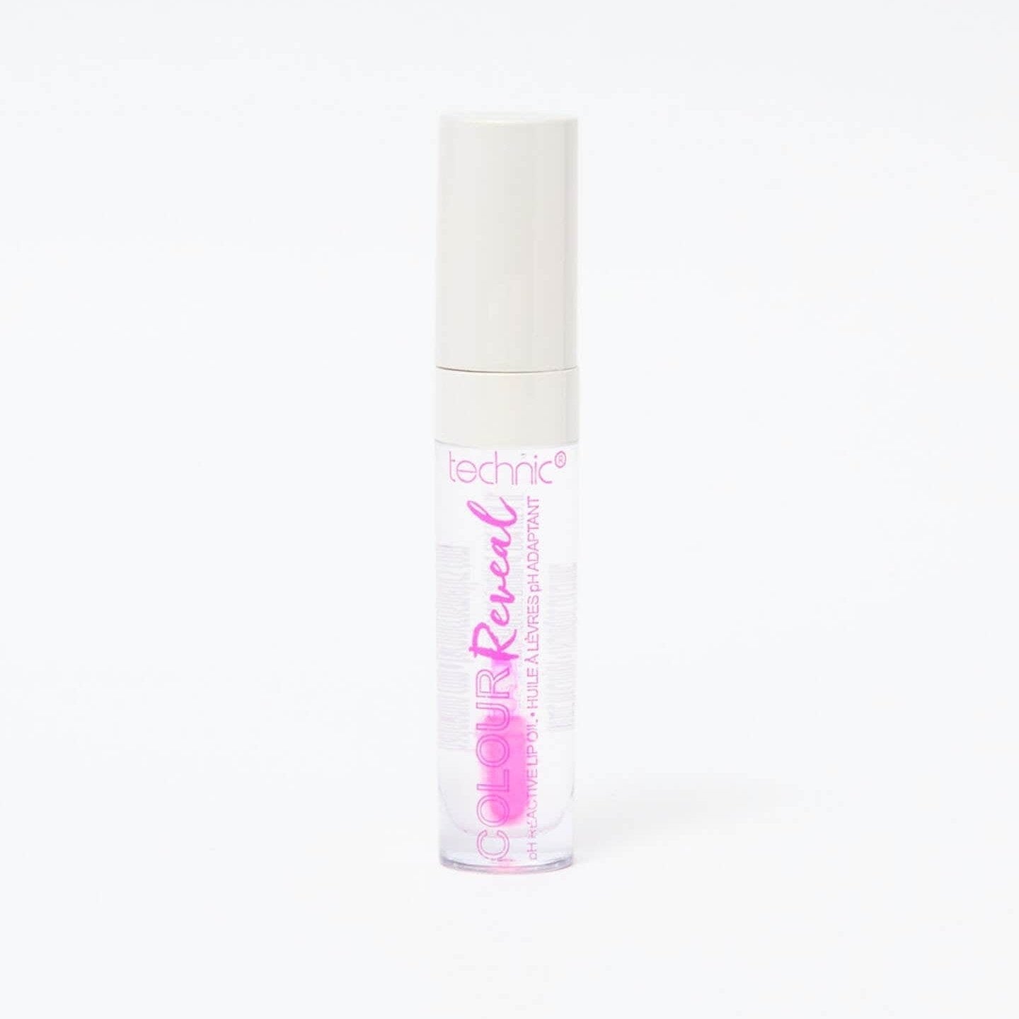 A colour reveal lip oil in the shade Too Hot in front of a white background.