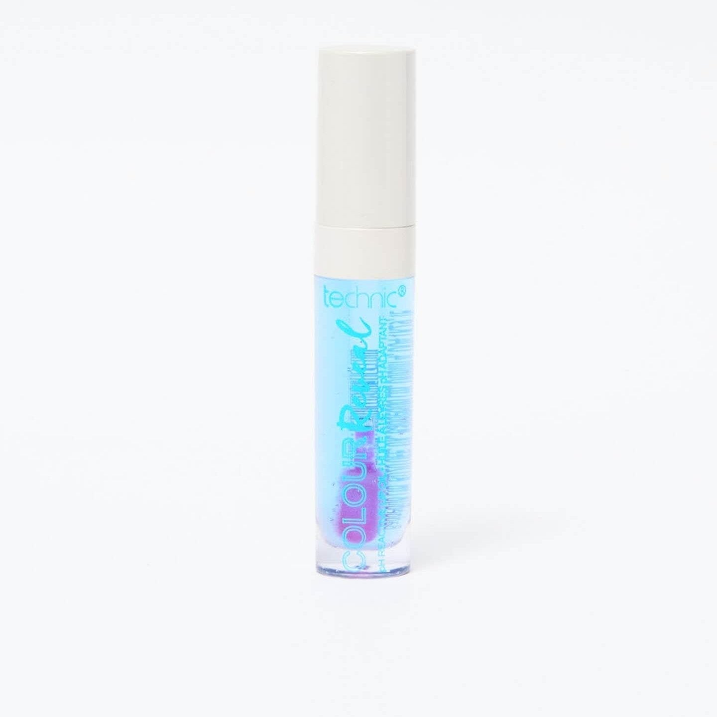 A colour reveal lip oil in the shade Cool Vibes in front of a white background.