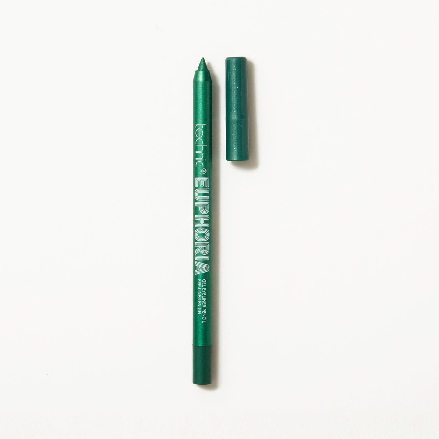 A euphoria gel eyeliner in the shade Green on a white background.