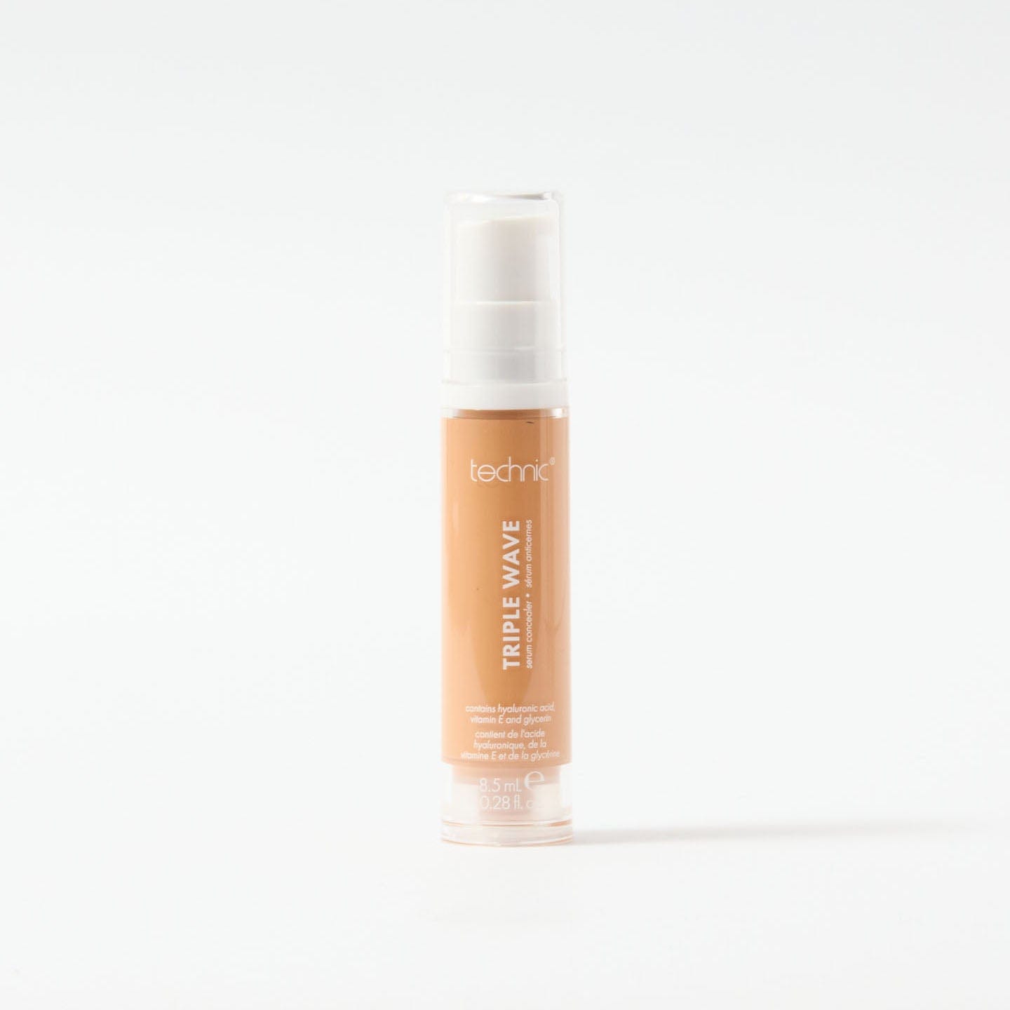 A triple wave concealer in the shade Tan on a white background.