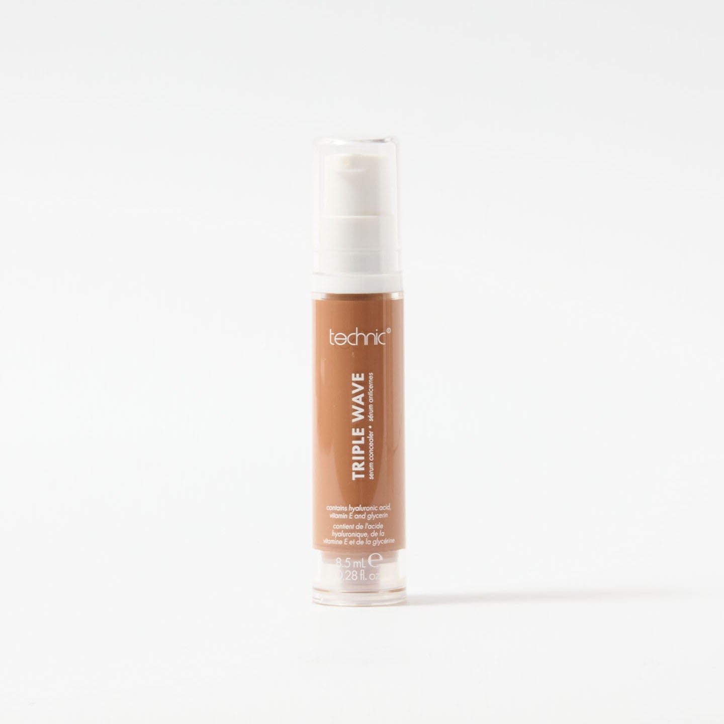 A triple wave concealer in the shade Deep Tan on a white background.