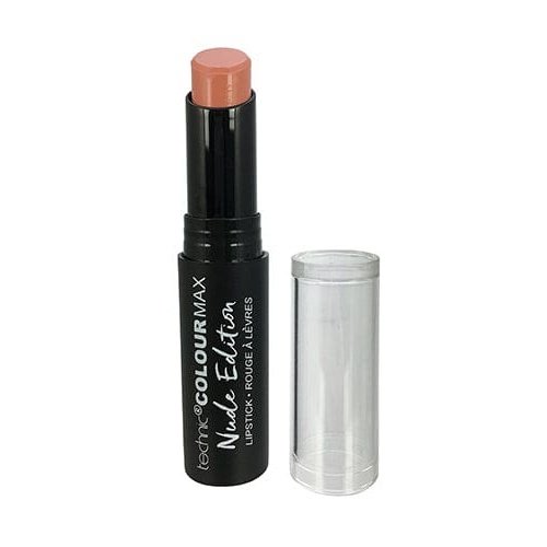 An opened nude edition lipstick in the shade Bare Don't Care on a white background.