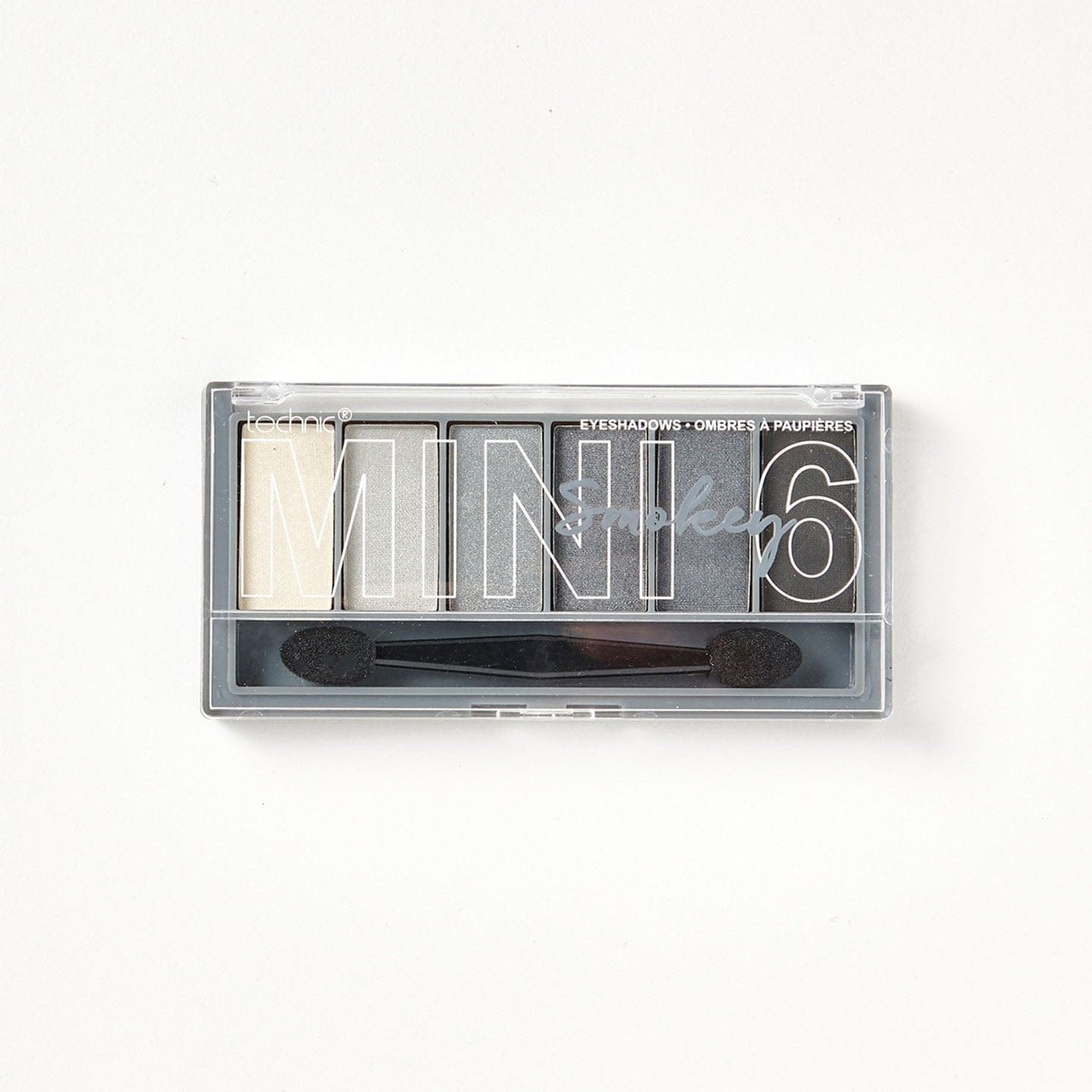 A mini 6 Smokey palette on a white background. It contains smokey grey colours ranging from dark to light.